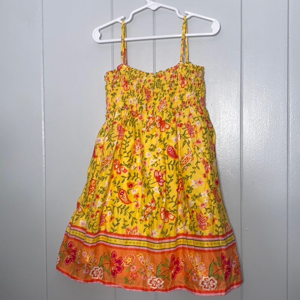 Gap Kids Girl’s Spaghetti Strap Yellow Floral Smocked Dress Size XS (4/5)